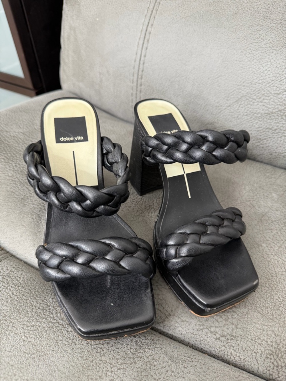 Dolce Vita Black Braided Double-Strap Block Heel Mules